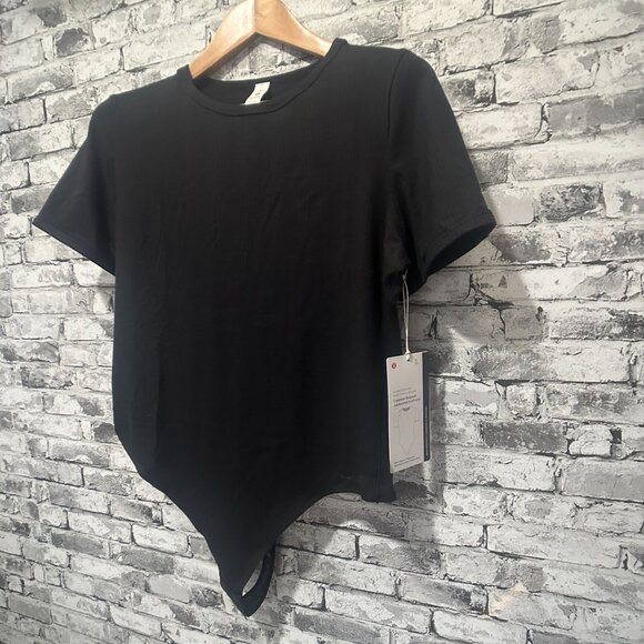 NWT Lululemon Stretch Cotton Rib Crewneck SS Bodysuit Thong Size XL (BLK) - Picture 3 of 15